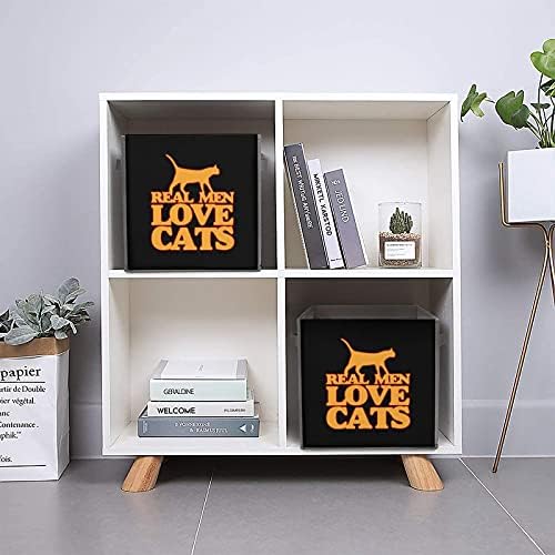 Nudquio גברים אמיתיים אוהבים חתולים קיפול ארגזי אחסון קופסאות סלי אחסון עם ידיות לארגן משרד הביתה בארון בחדר השינה