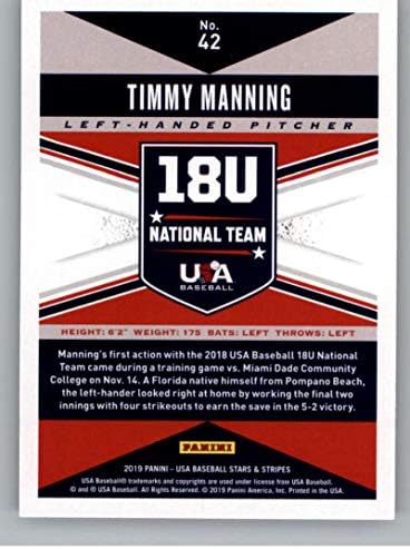 2019 פניני כוכבים ופסים אריכות ימים הבסיס בייסבול 42 טימי מאנינג ארה ב בייסבול 18U הנבחרת הלאומית הרשמית ארה ב מסחר