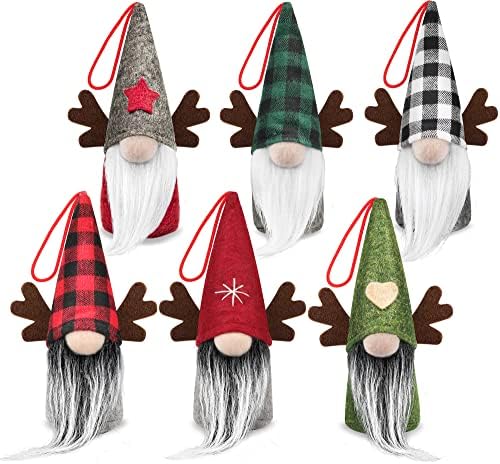 D-FantiX אייל Gnome קישוטי חג המולד סט של 6, עבודת יד, שוודית Tomte גמדים קישוטים דקורטיביים קטיפה קישוטי חג המולד עץ