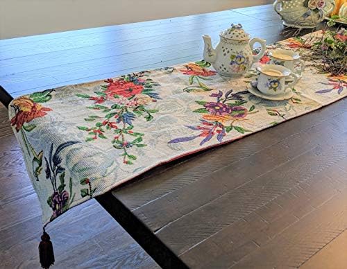 אבא מצעים פרחוני אלגנטי ורדים כחולים שטיח שולחן רץ - גן עדן טרופי אקזוטי הבוטני פרחים ציפורים בטבע גן פירות יער - מולטי-צבעוני